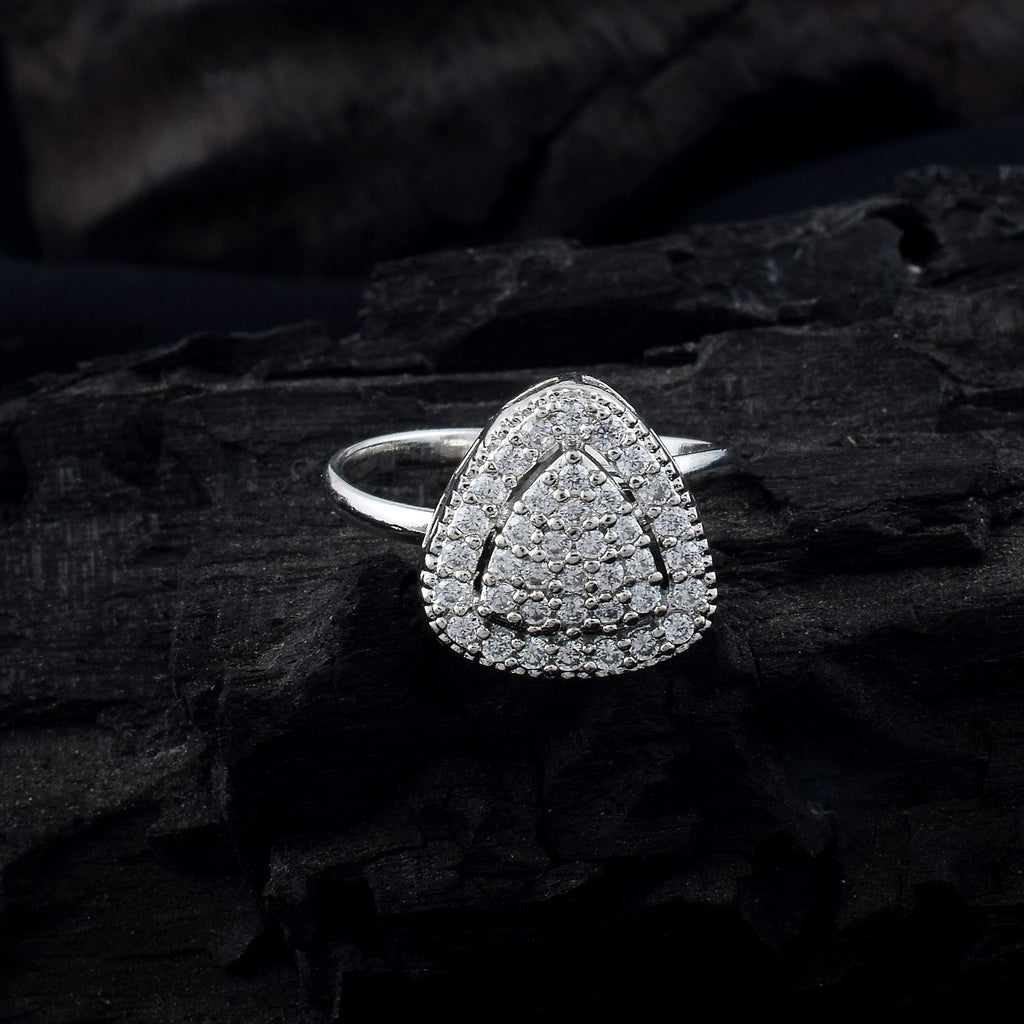 Modern Silver Color American Diamond Ring For Chic Everyday Fashion