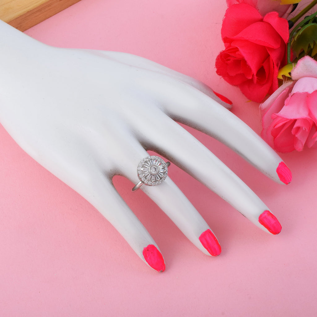 Refined Silver Color American Diamond Ring With Sparkle And Simplicity