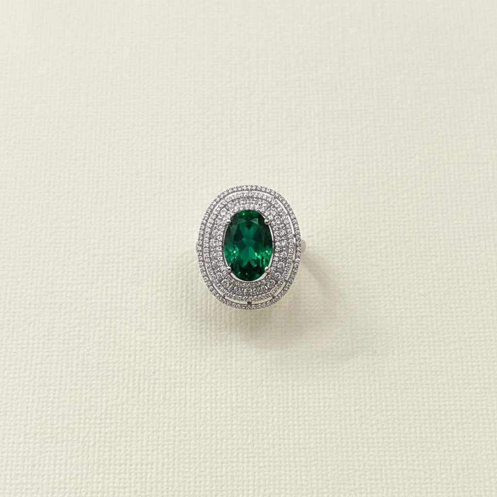Elegant Green Color American Diamond Ring Crafted To Enhance Your Festive And Bridal Look