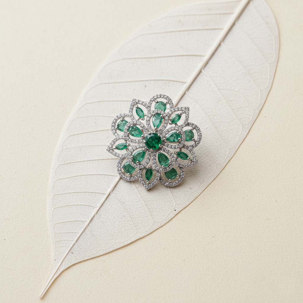 Premium Green Color American Diamond Ring Designed For Statement-Making Traditional And Modern Outfits