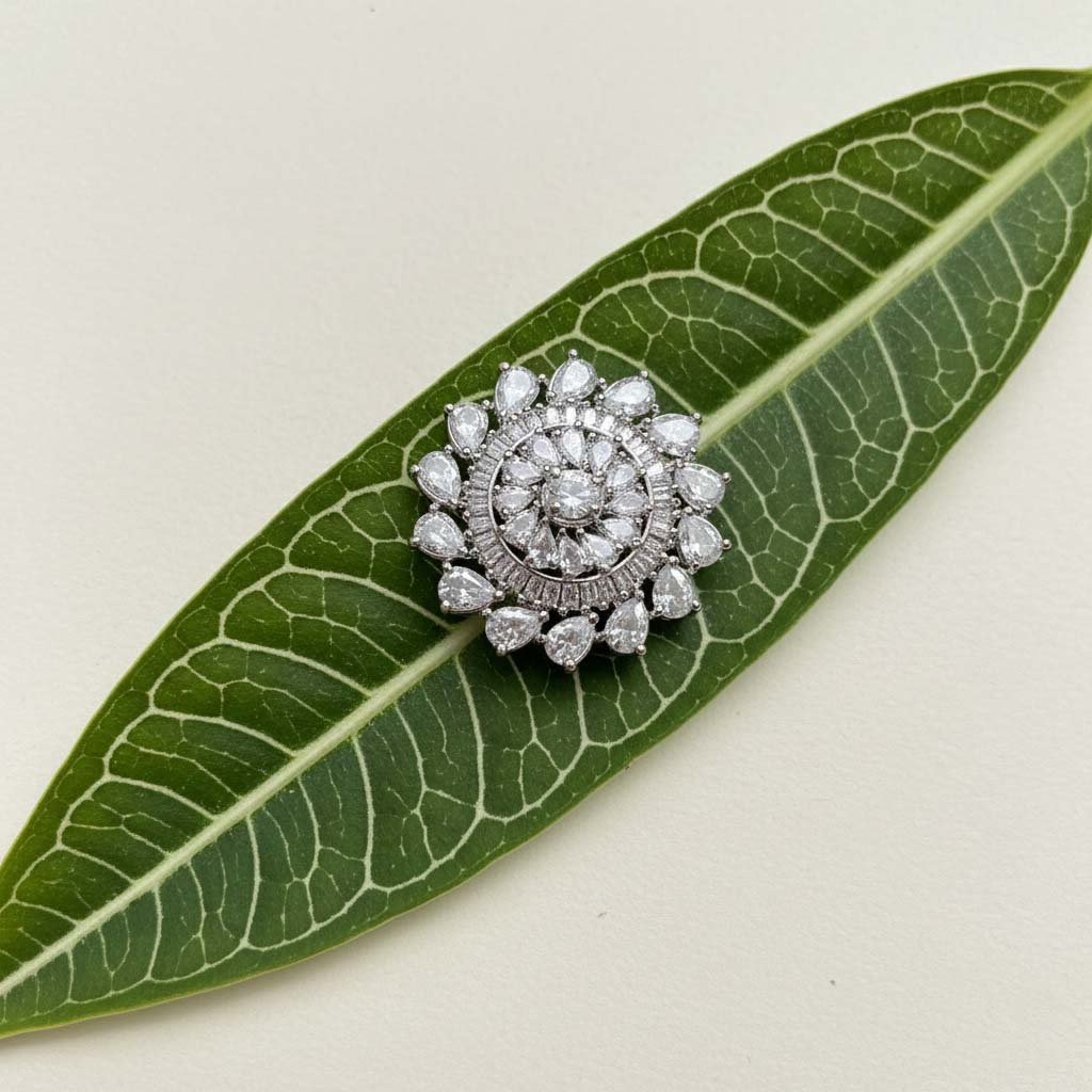 Polished Silver Color American Diamond Ring Ideal For Refined And Versatile Jewelry Styling