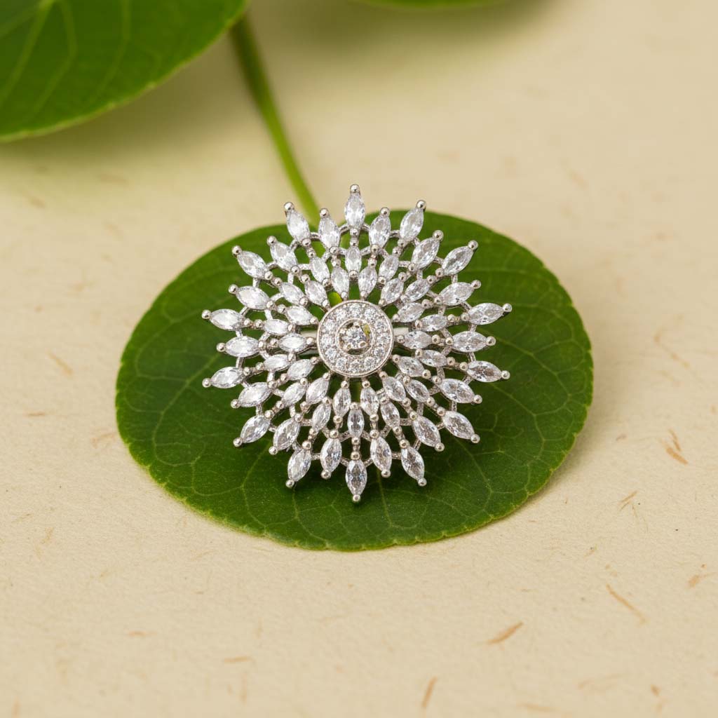 Pure White Color American Diamond Ring Crafted For Serene Elegance During Weddings And Festivities