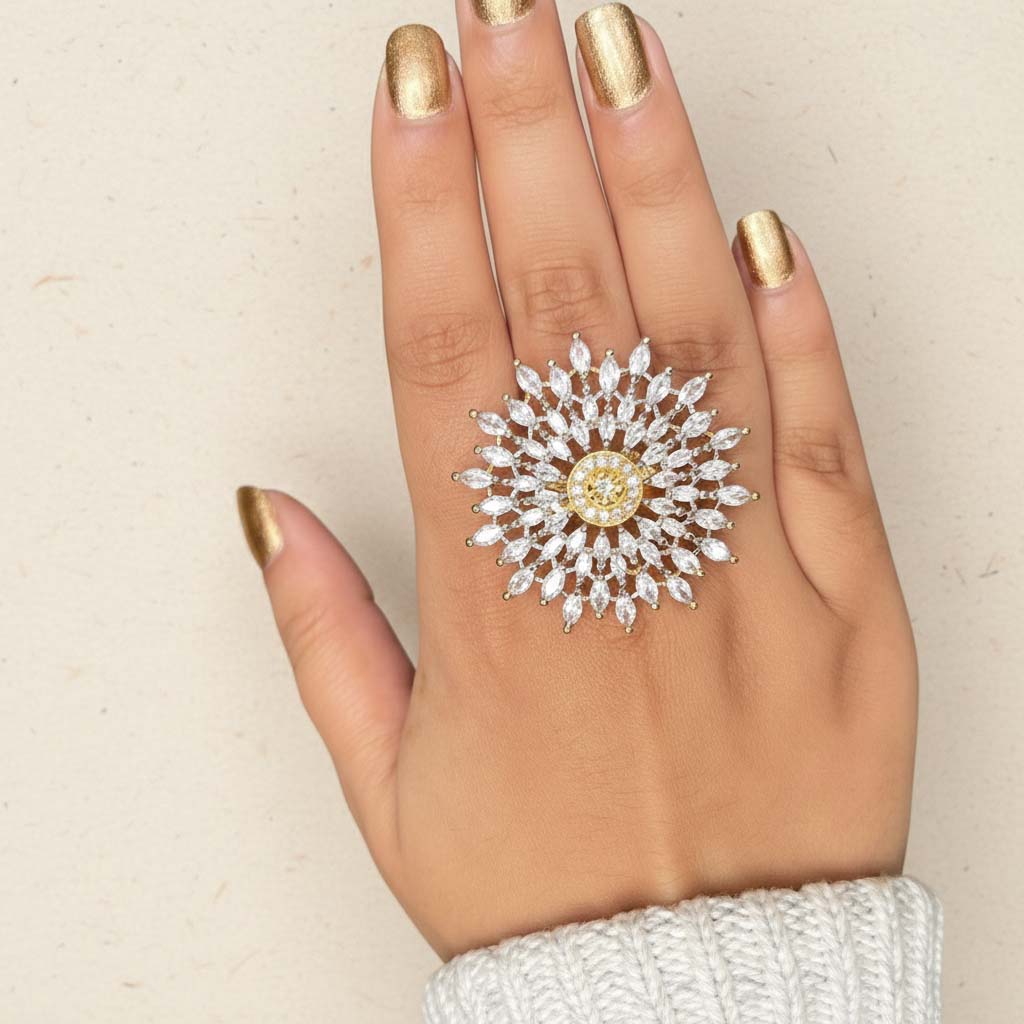 Stunning White Color American Diamond Ring Designed To Complement Graceful And Radiant Ensembles