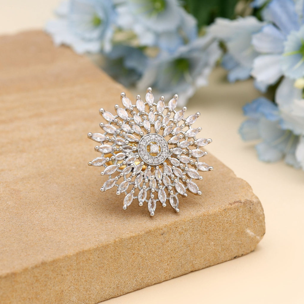 White Color American Diamond Ring Crafted With Sparkling Stones For Elegant Everyday Wear