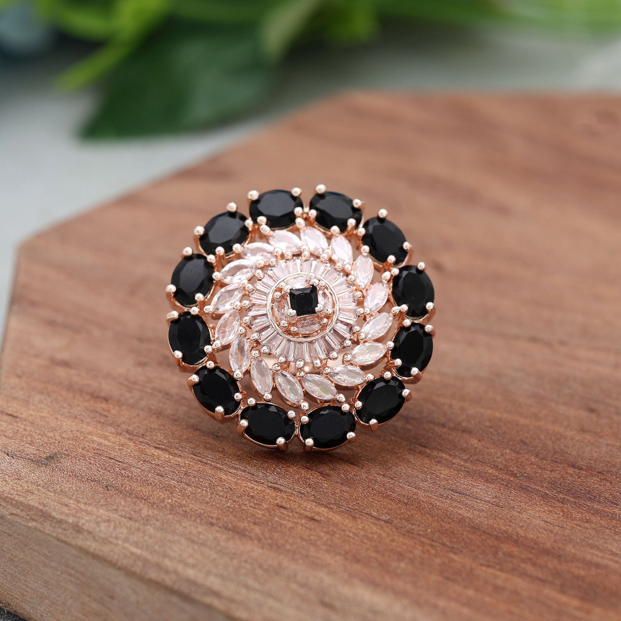 Black Color American Diamond Ring Designed For Bold Modern Styling With Classic Brilliance