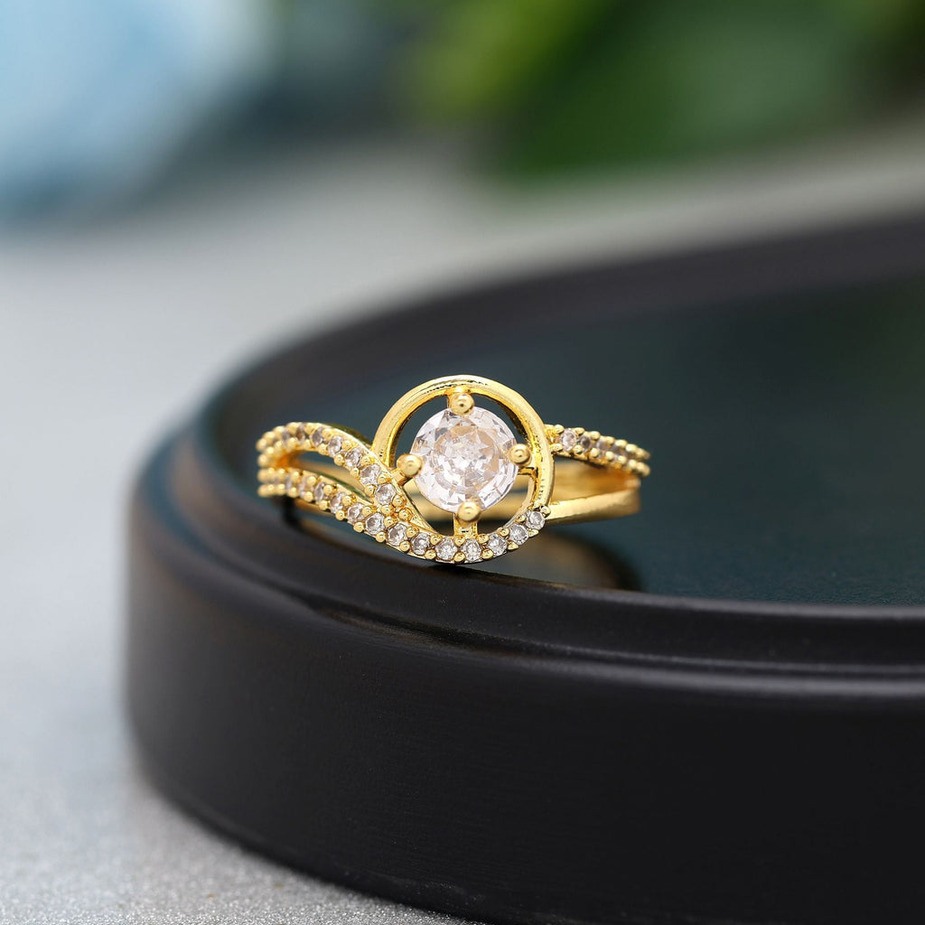 Gold Color American Diamond Ring Crafted For Weddings And Special Festive Occasions