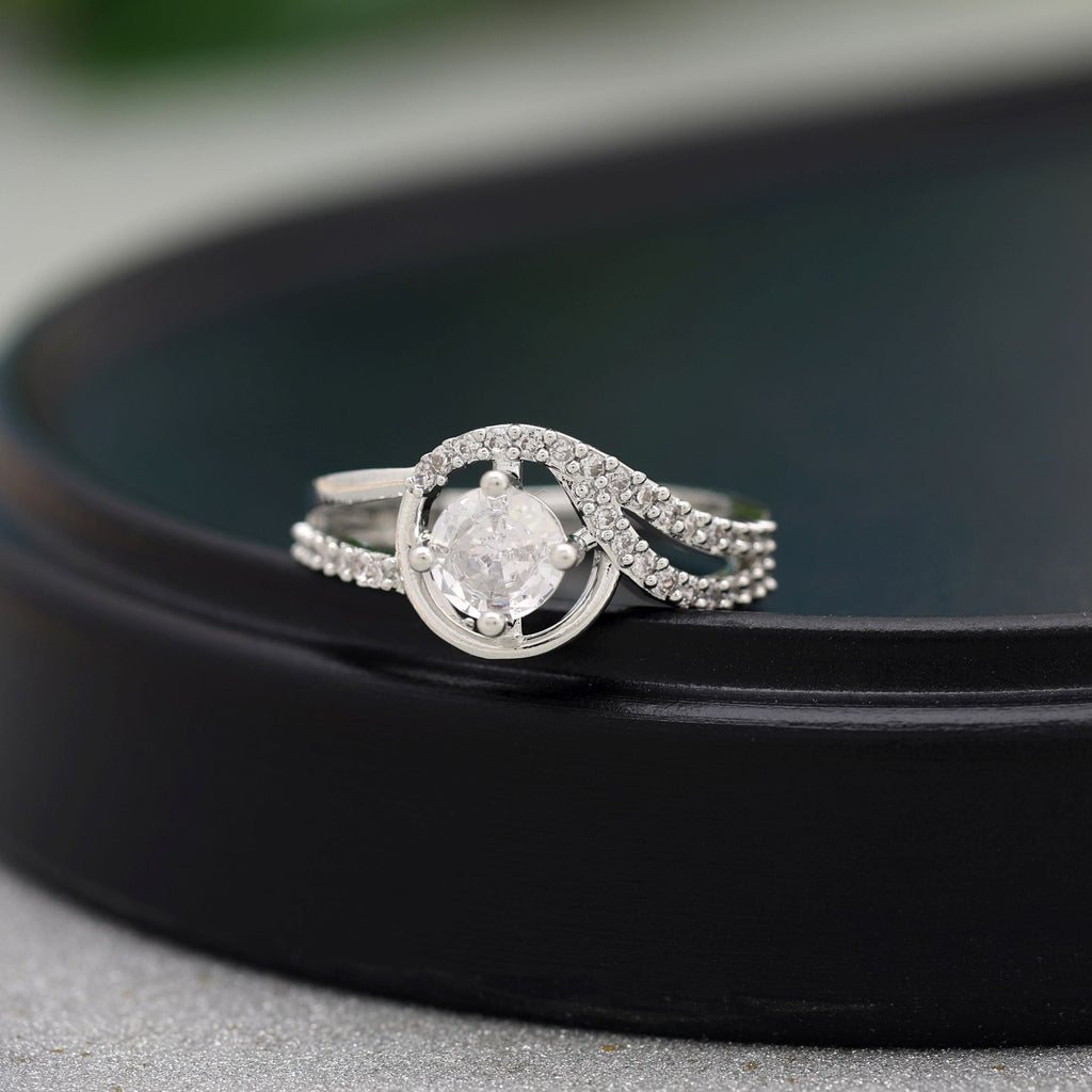 Silver Color American Diamond Ring Designed With Classic Brilliance For Modern Elegance