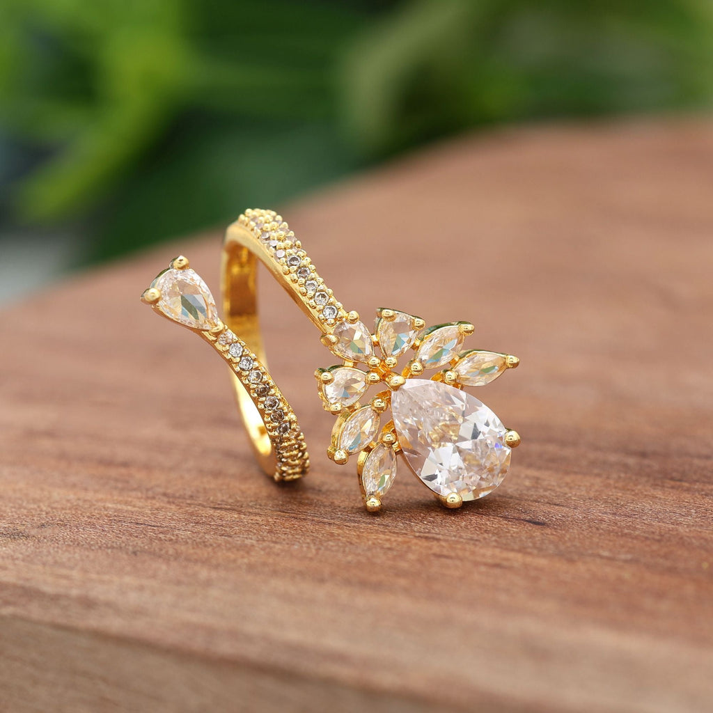 Gold Color American Diamond Ring Offering Refined Sparkle For Graceful Fashion Lovers