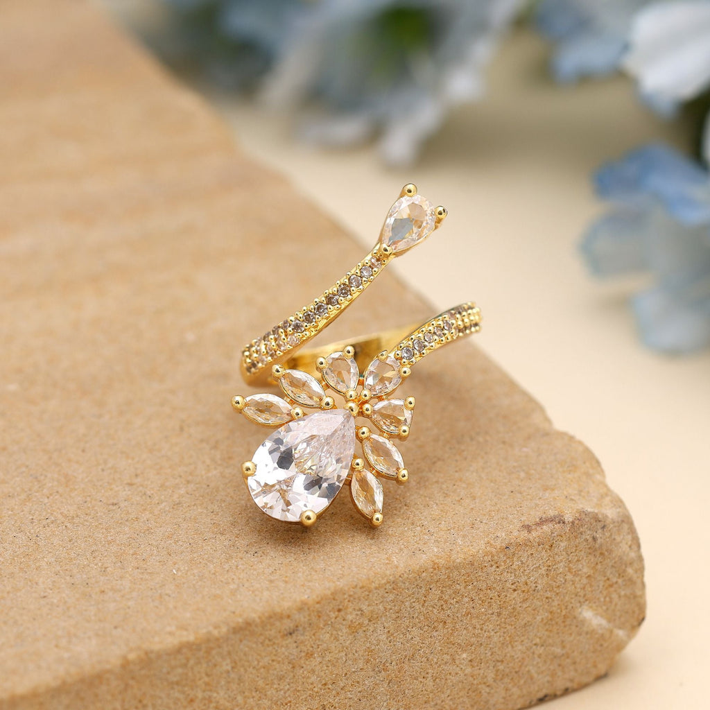 Gold Color American Diamond Ring Offering Refined Sparkle For Graceful Fashion Lovers