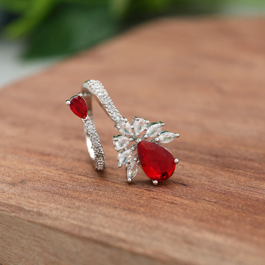 Red Color American Diamond Ring Offering Radiant Charm For Festive Celebrations