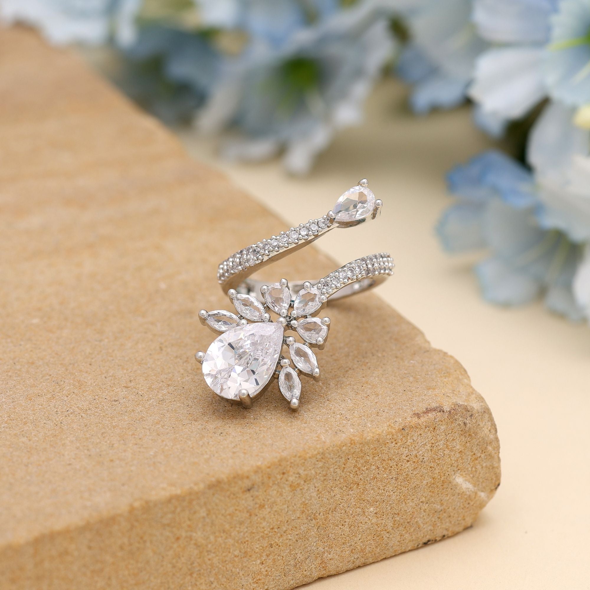Silver Color American Diamond Ring Crafted To Complement Both Ethnic And Western Outfits