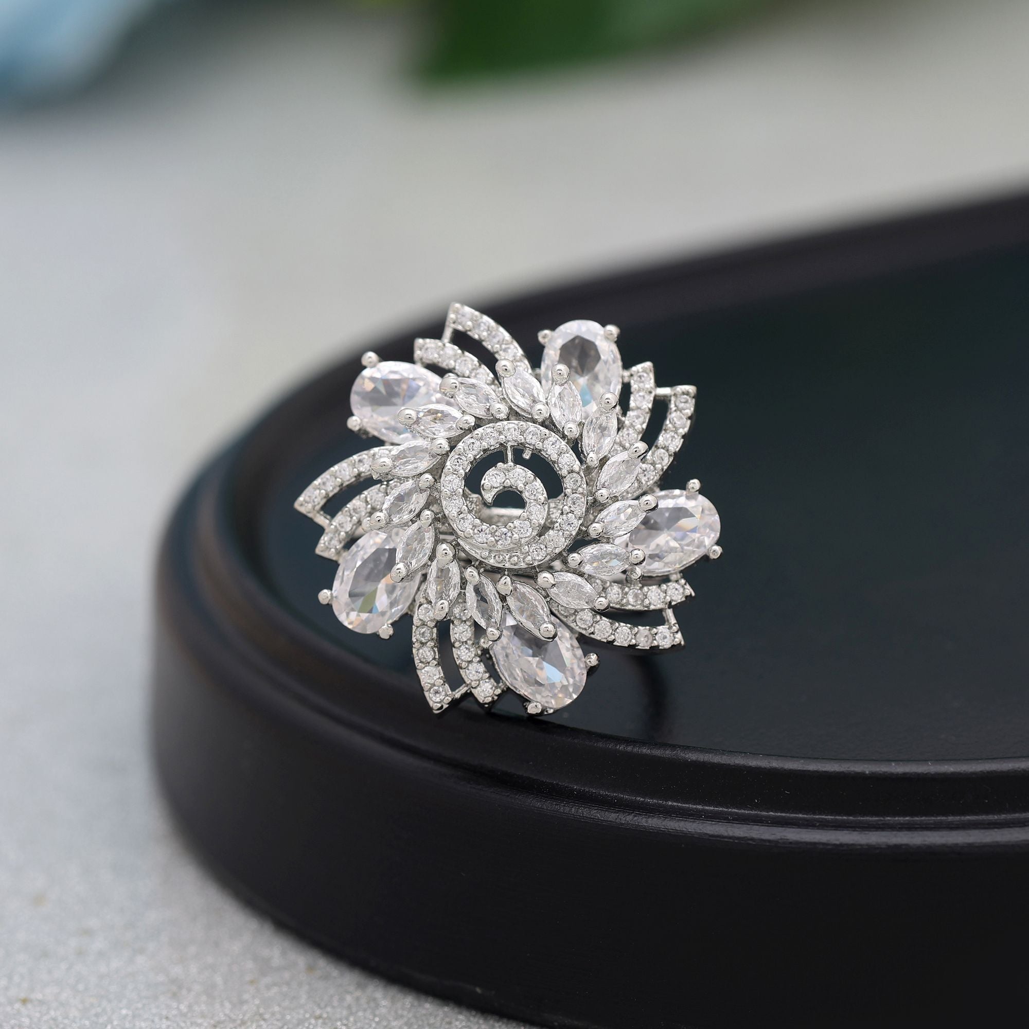 Silver Color American Diamond Ring Designed For Minimal Elegance With Brilliant Shine