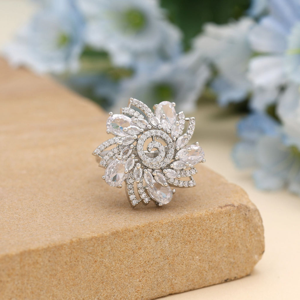 Silver Color American Diamond Ring Designed For Minimal Elegance With Brilliant Shine