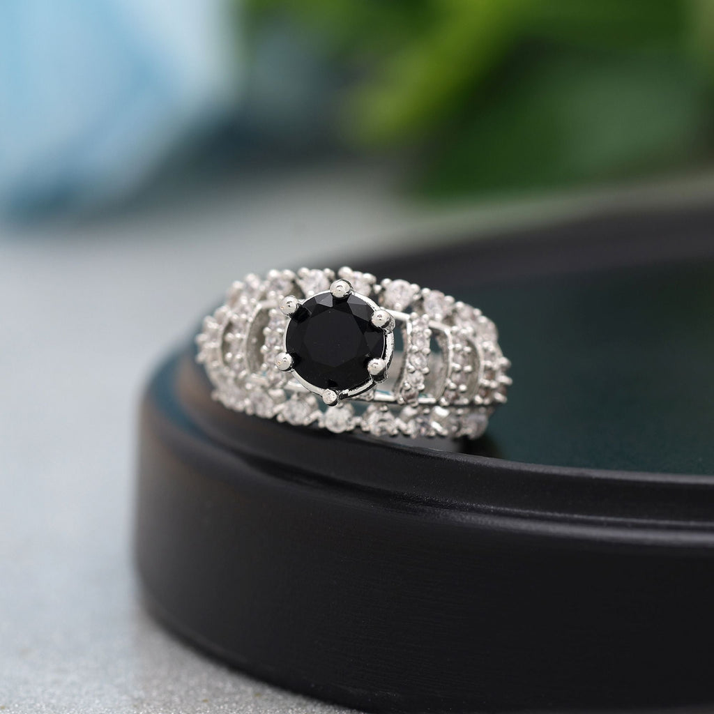 Black Color American Diamond Ring Offering Bold Contrast With Timeless Sparkle