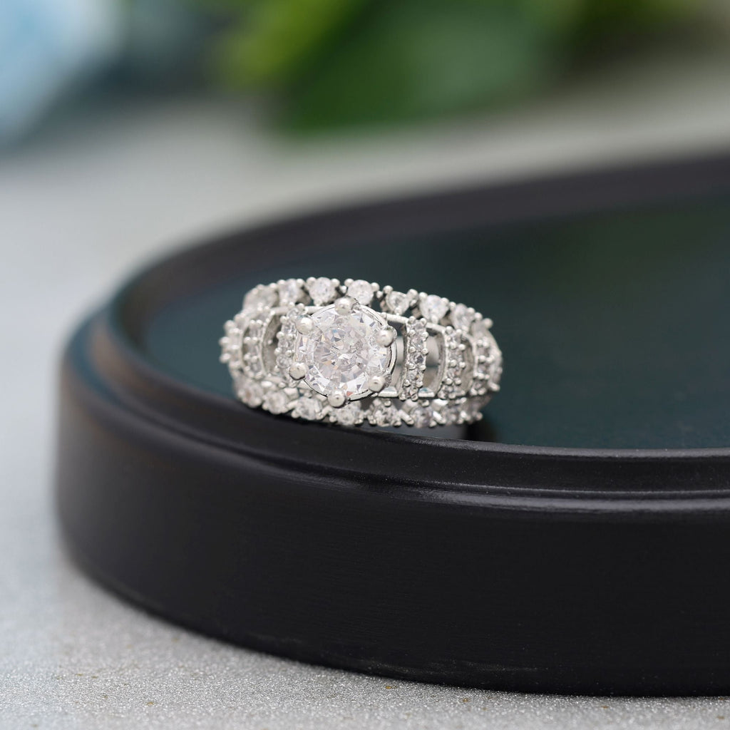 Silver Color American Diamond Ring Crafted For Classic Everyday Luxury Styling