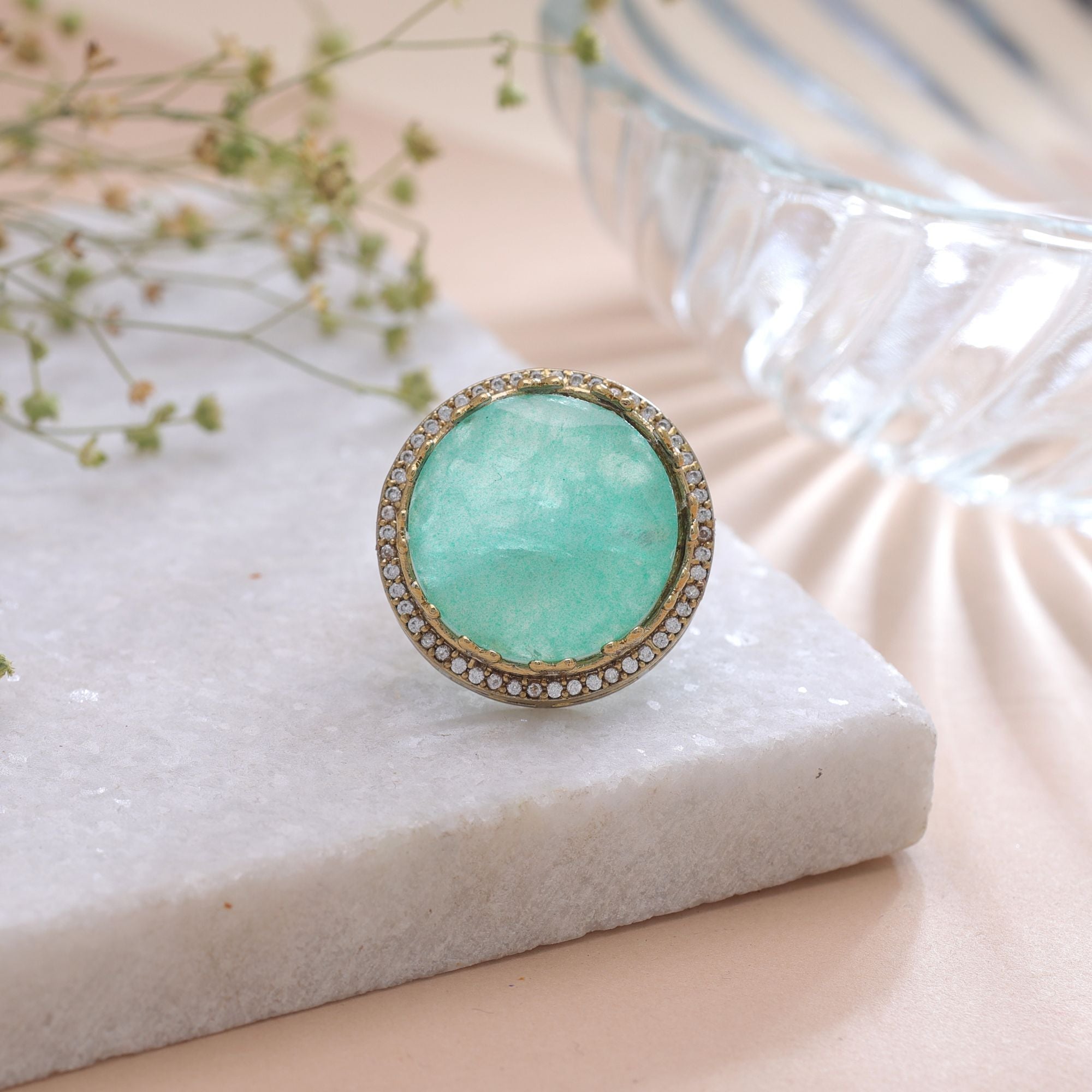 Pista Green Color American Diamond Ring Sparkling Designer Style