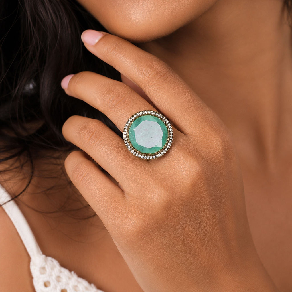 Pista Green Color American Diamond Ring Sparkling Designer Style