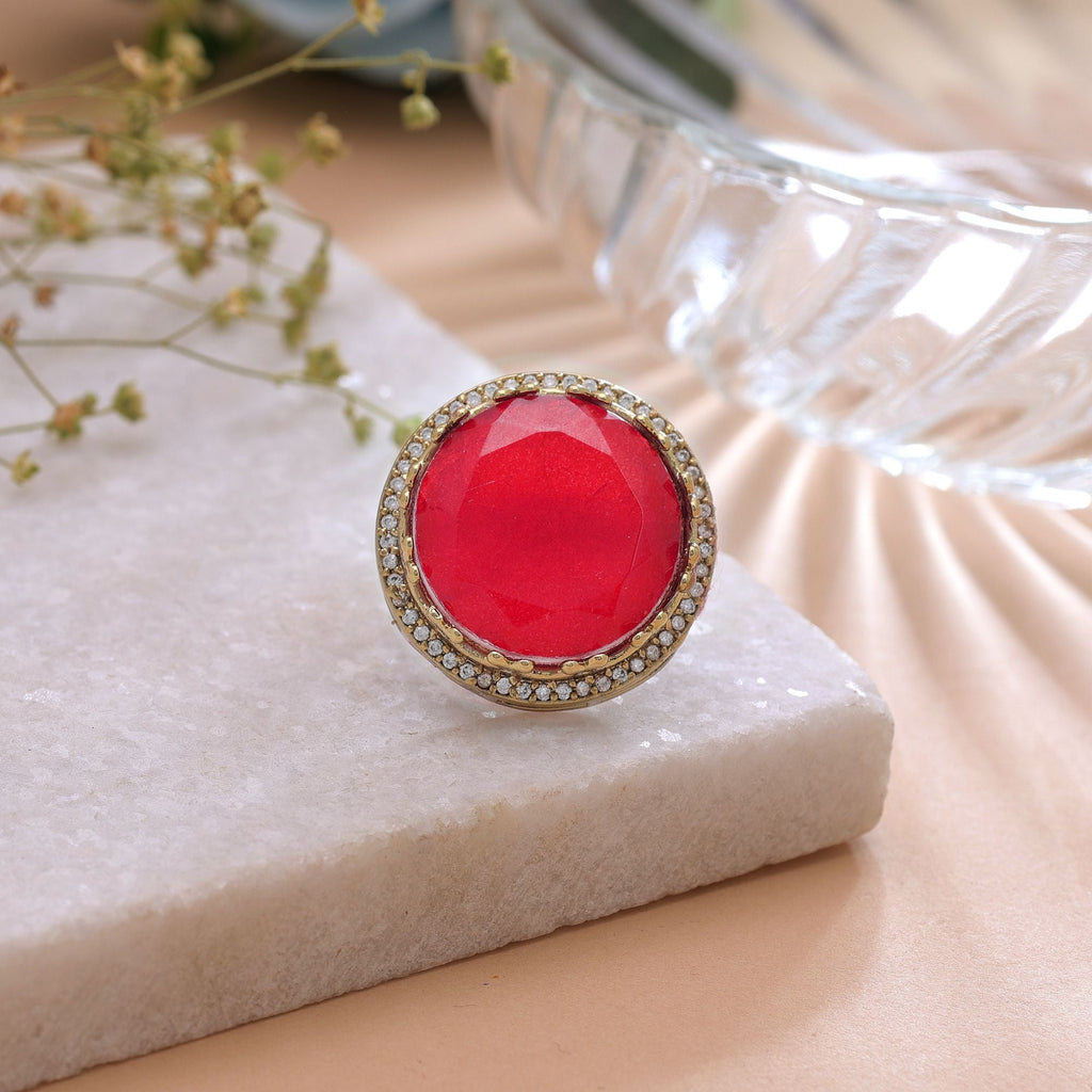 Red Color American Diamond Ring Crystal Party Wear