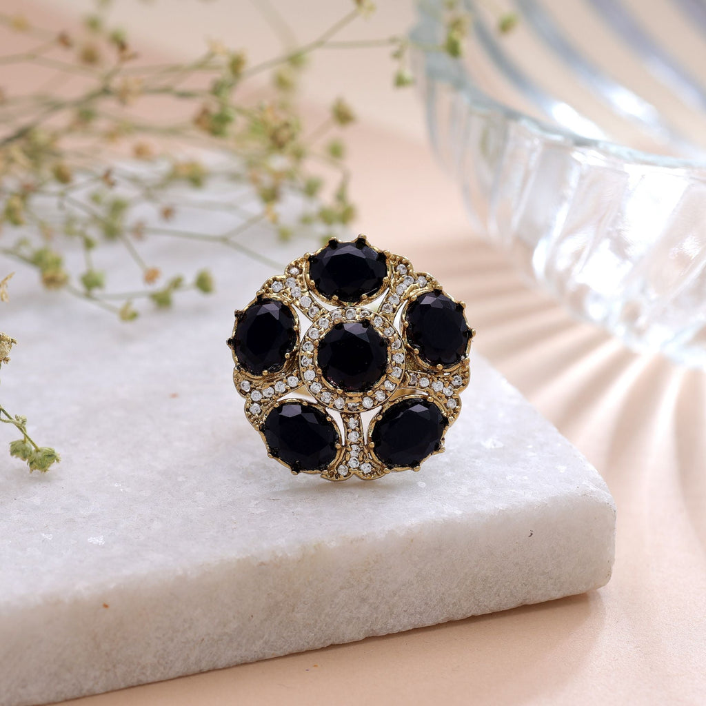 Black Color American Diamond Ring Modern Fashion Design