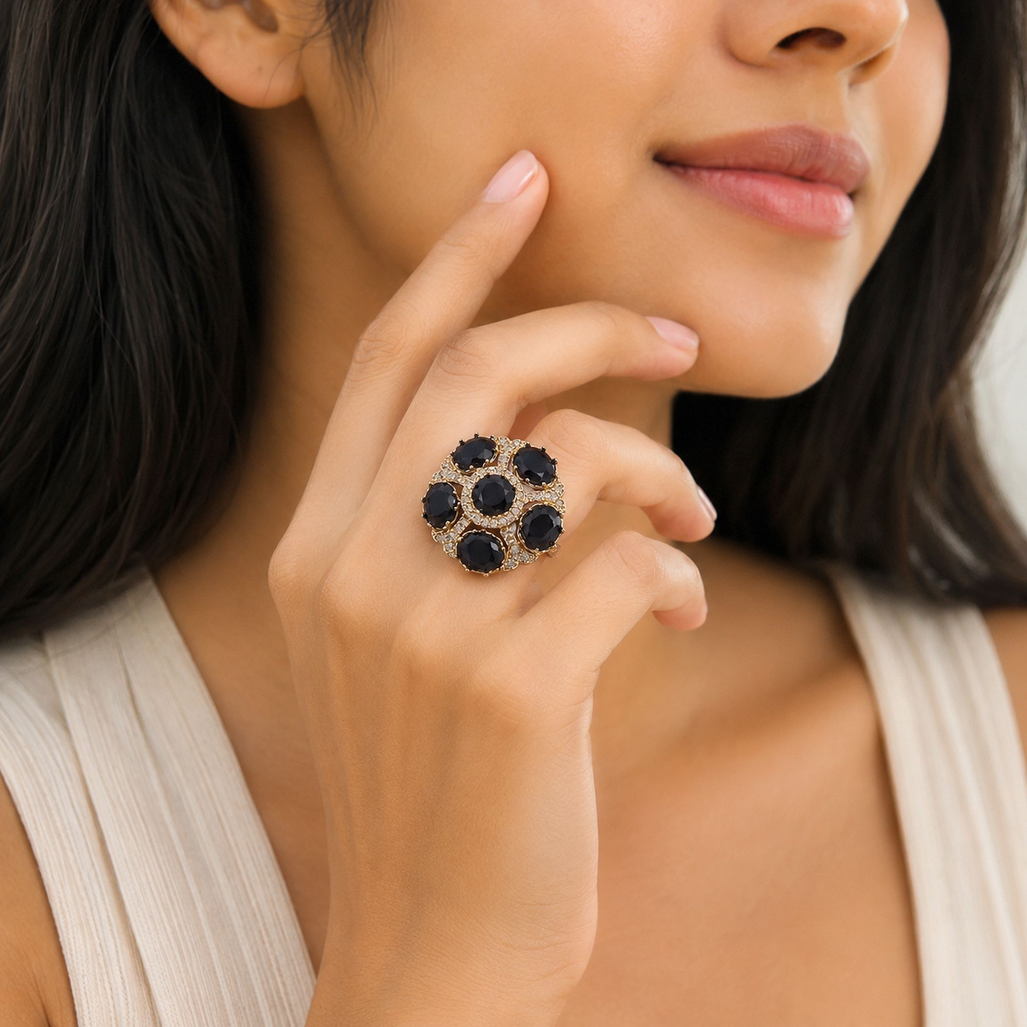 Black Color American Diamond Ring Modern Fashion Design