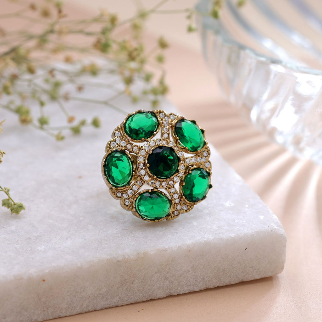 Green Color American Diamond Ring Sparkling Jewelry Finish