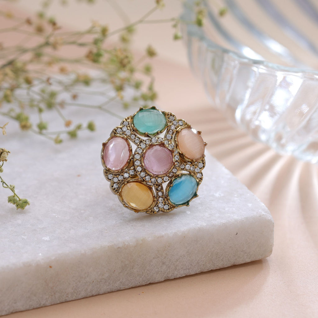 Multi Color American Diamond Ring Elegant Fashion Design