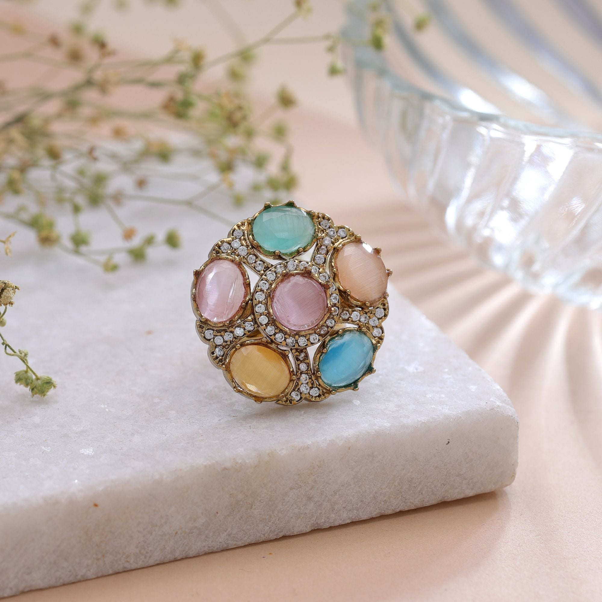 Multi Color American Diamond Ring Elegant Fashion Design