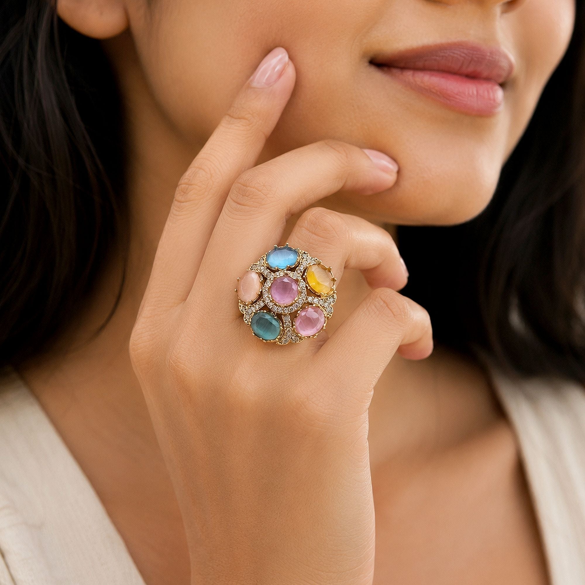 Multi Color American Diamond Ring Elegant Fashion Design