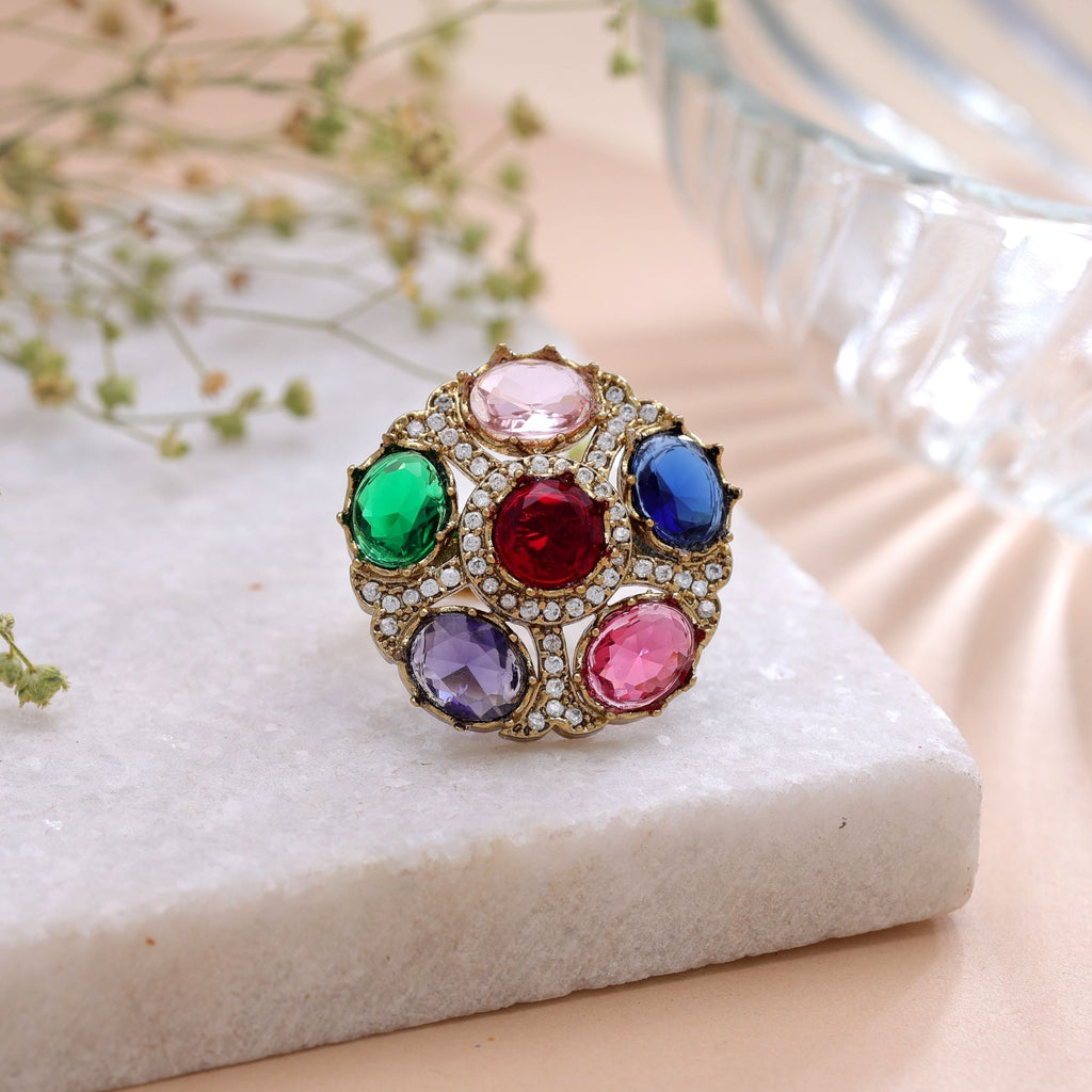 Red Color American Diamond Ring Crystal Party Style