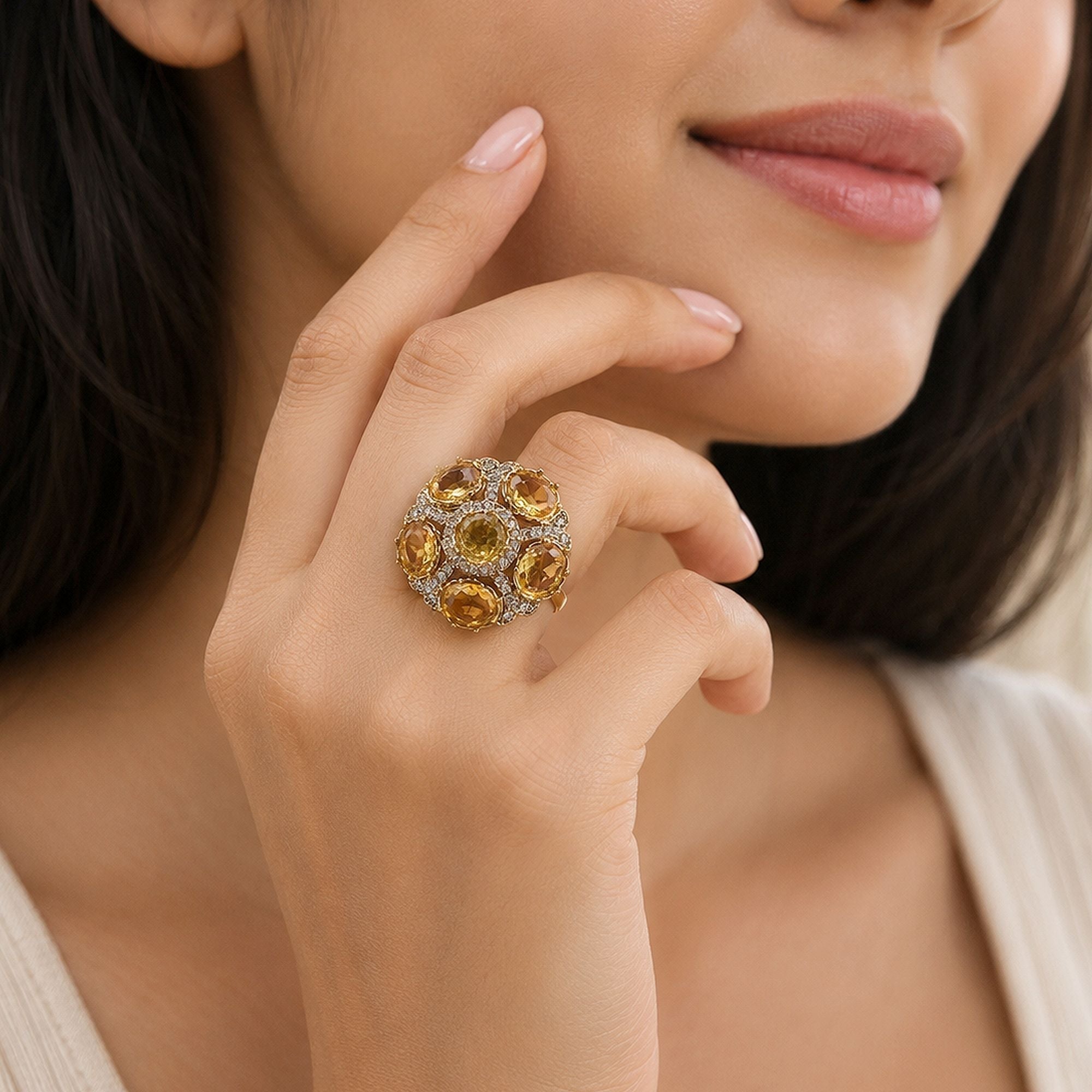 Yellow Color American Diamond Ring Crystal Fashion Style