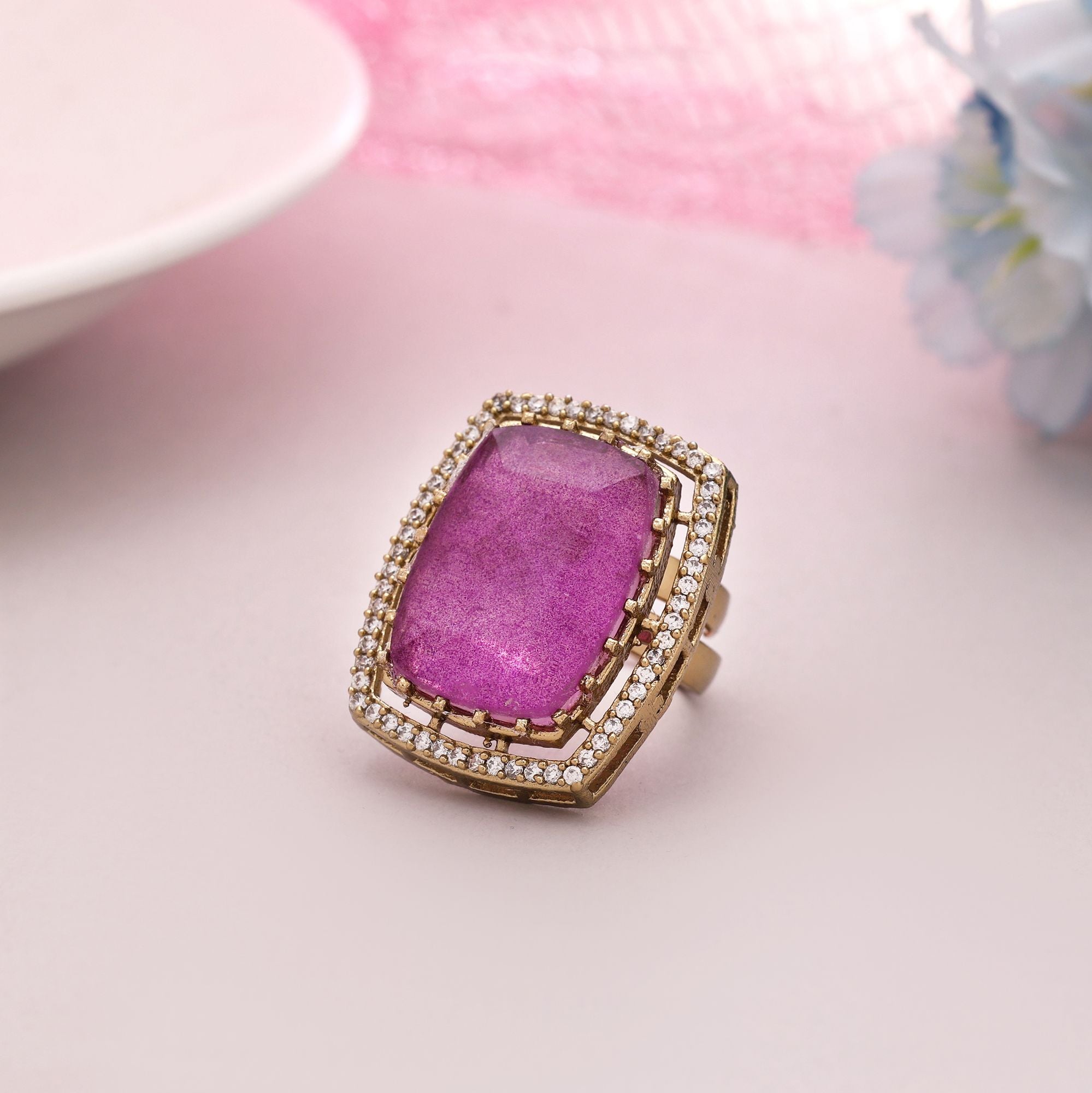 Purple Color American Diamond Ring Created For Bold Festive Jewellery Lovers