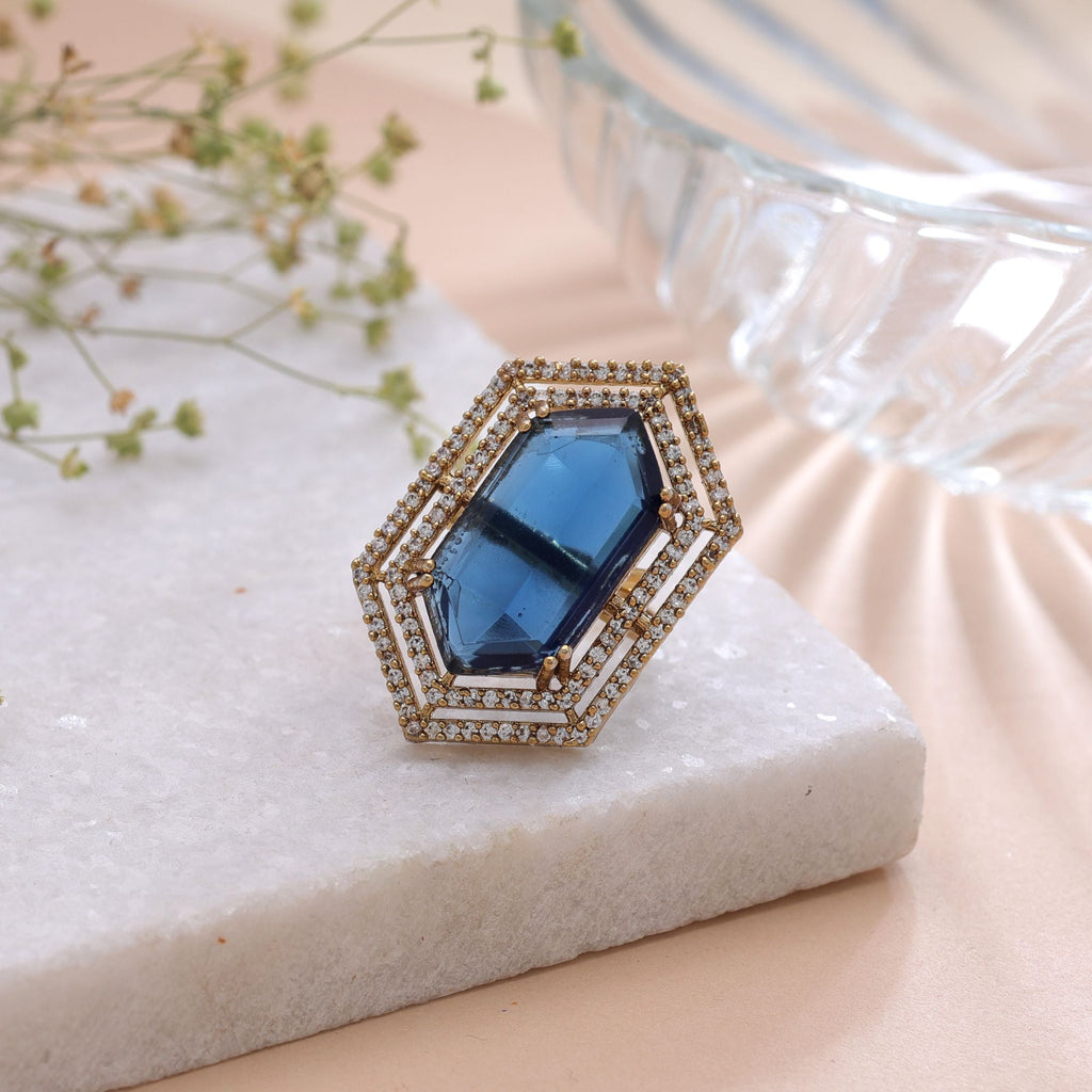 Blue Color American Diamond Ring Sparkling Crystal Finish