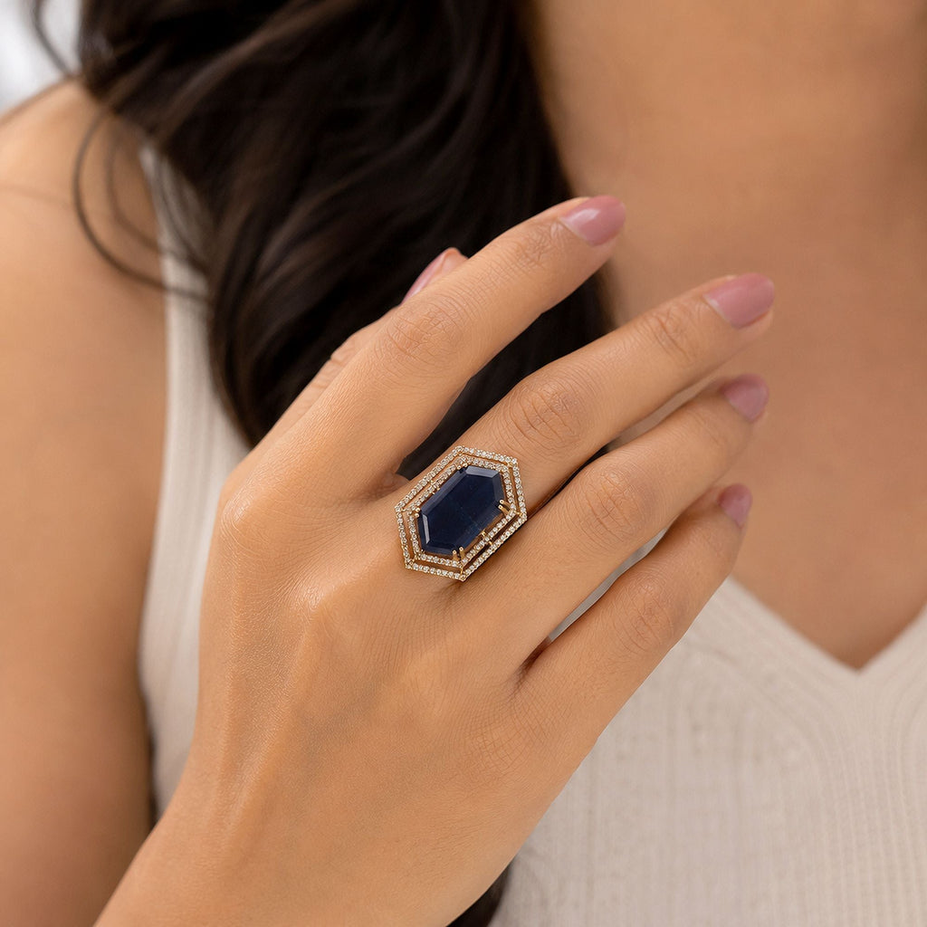 Blue Color American Diamond Ring Sparkling Crystal Finish