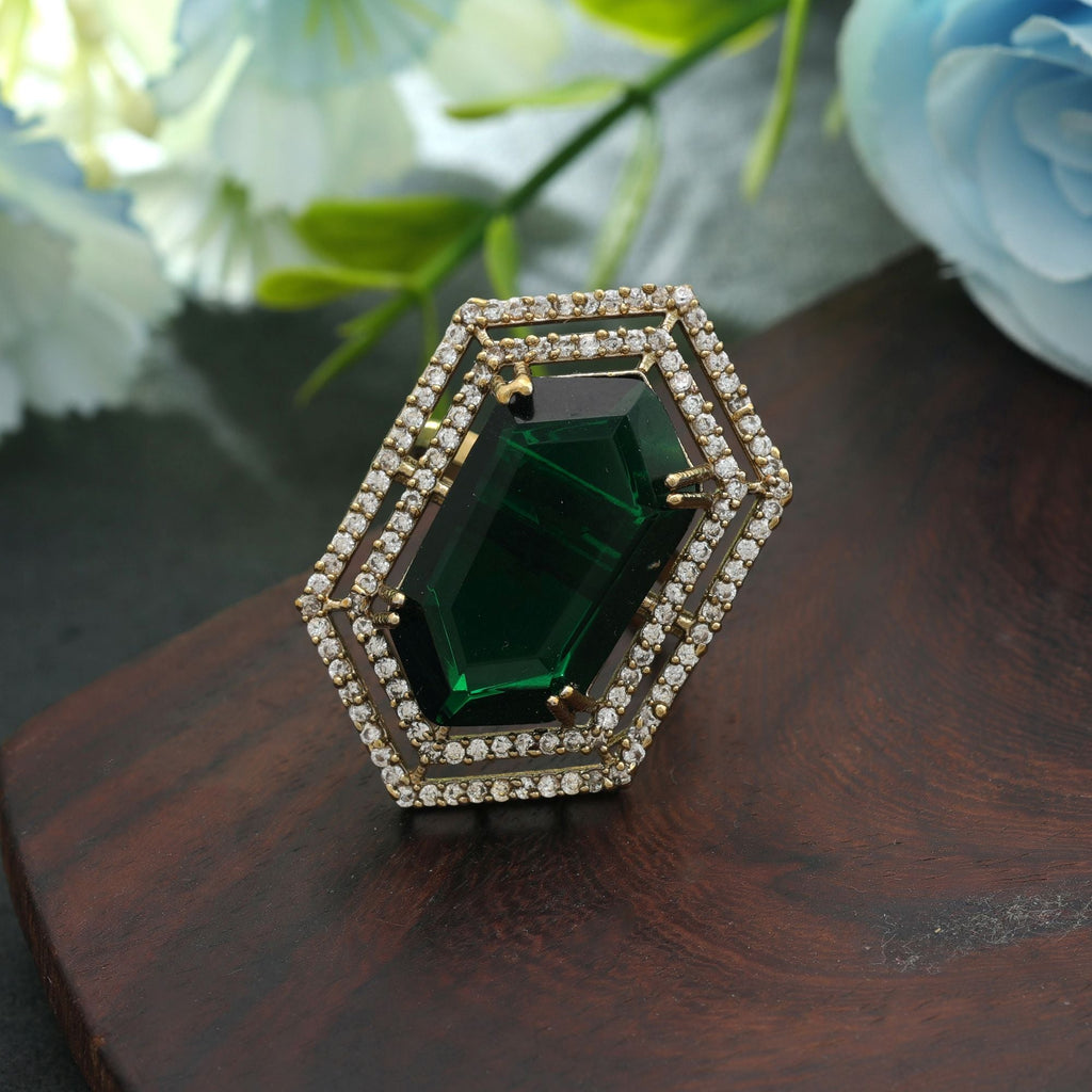 Green Color American Diamond Ring Daily Wear