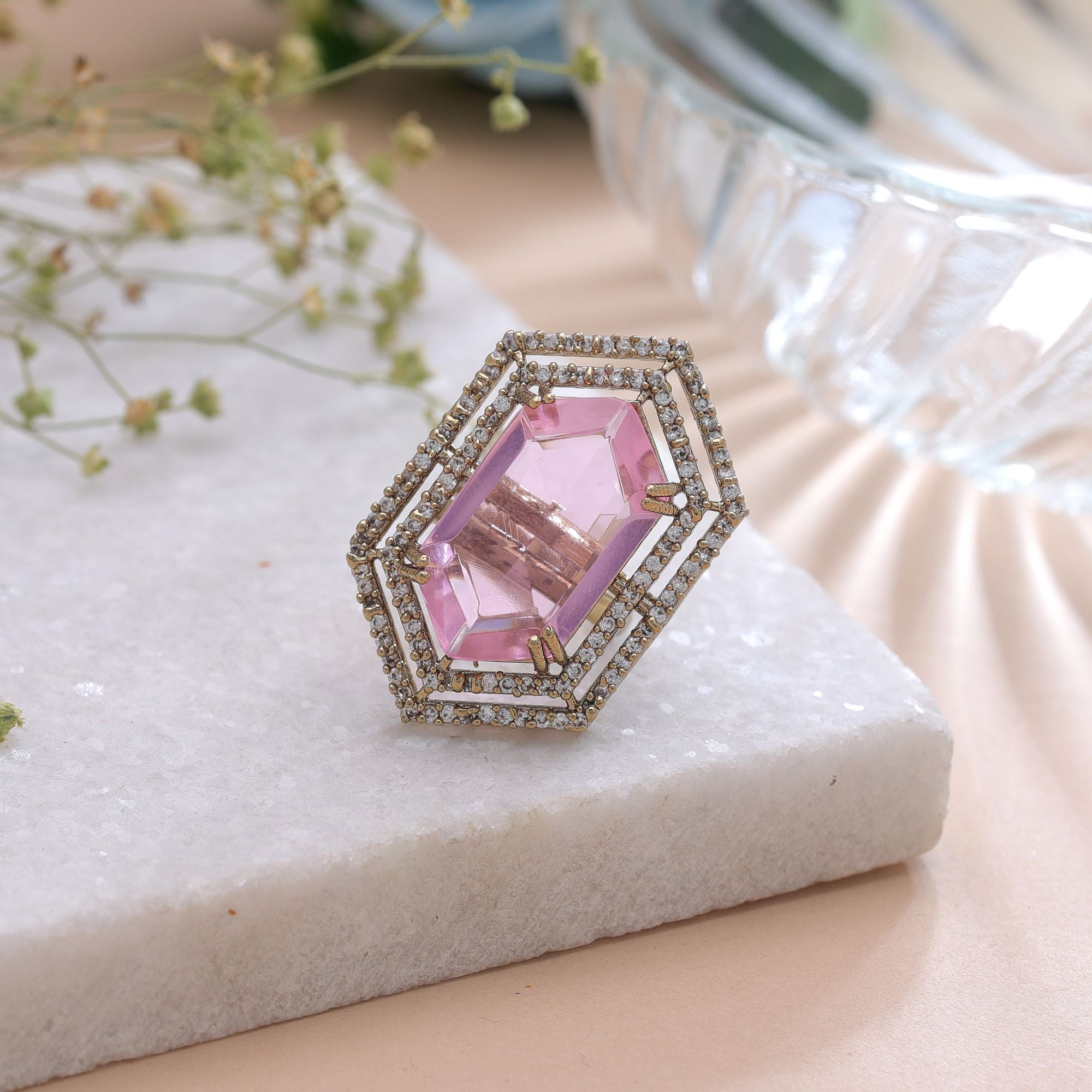 Pink Color American Diamond Ring Designer Jewelry Style