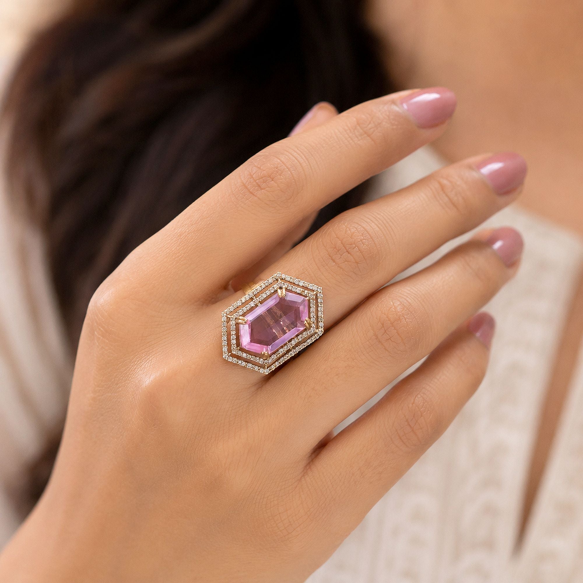 Pink Color American Diamond Ring Designer Jewelry Style