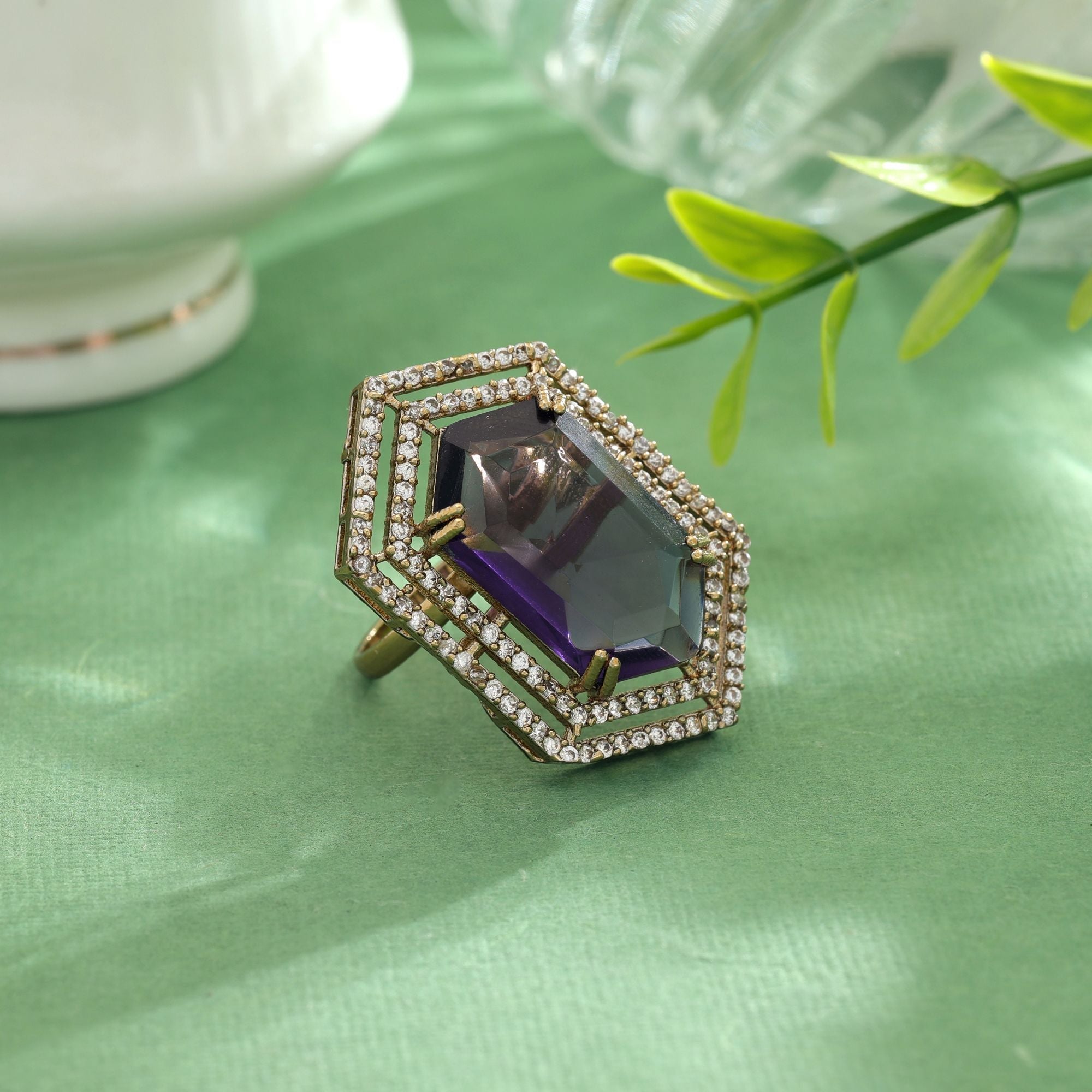 Purple Color American Diamond Ring Fashion Wear