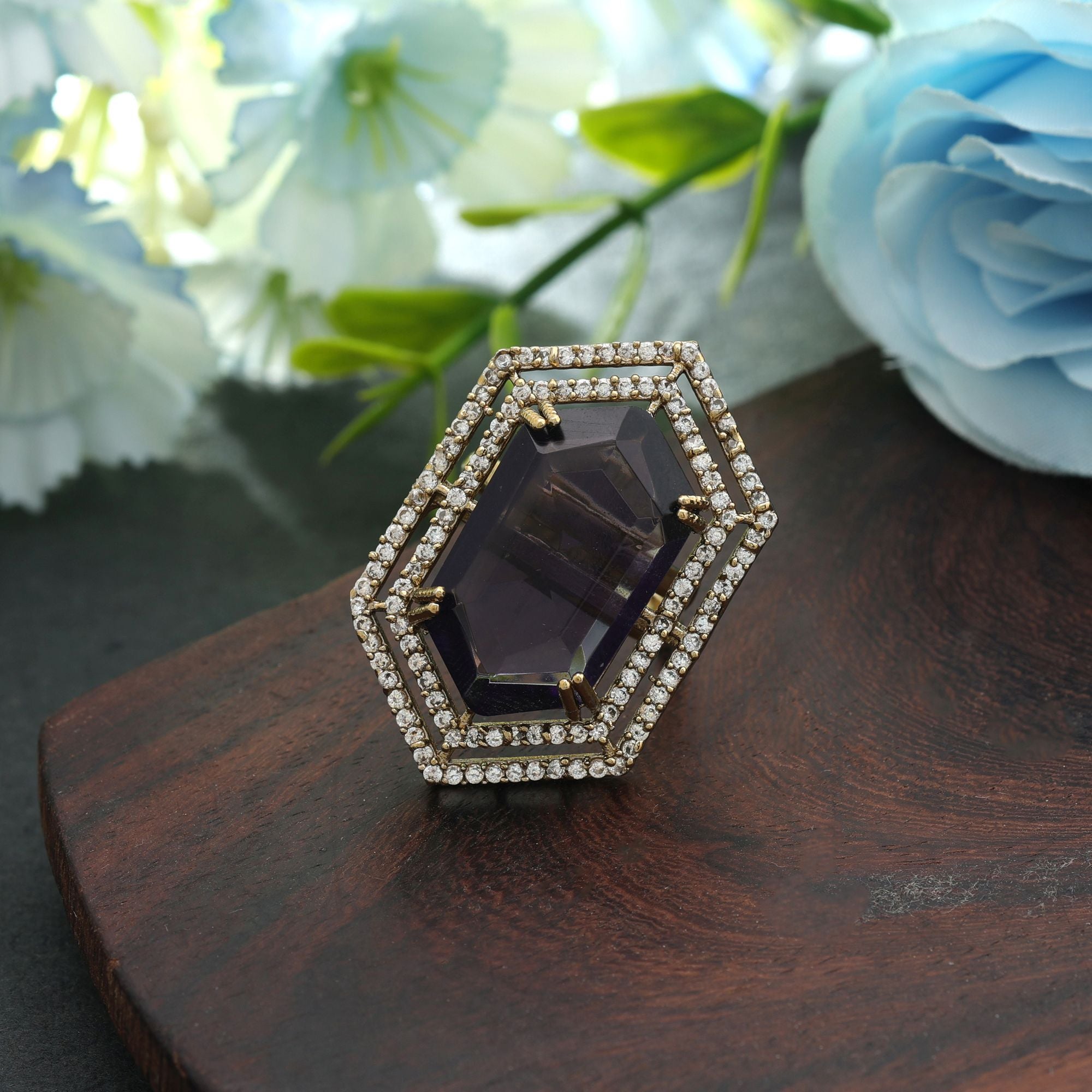 Purple Color American Diamond Ring Fashion Wear