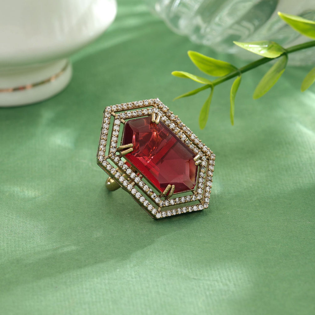 Red Color American Diamond Ring Party Wear