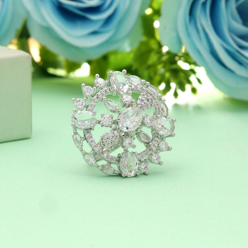 Silver Color American Diamond Ring Elegant Minimal Daily Wear Jewelry Design