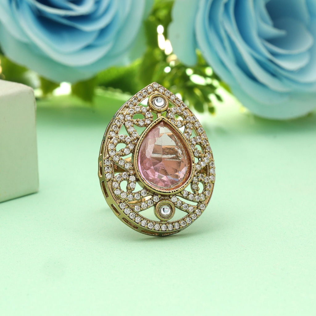 Light Pink Color American Diamond Ring Soft Elegant Daily Wear Jewelry Design