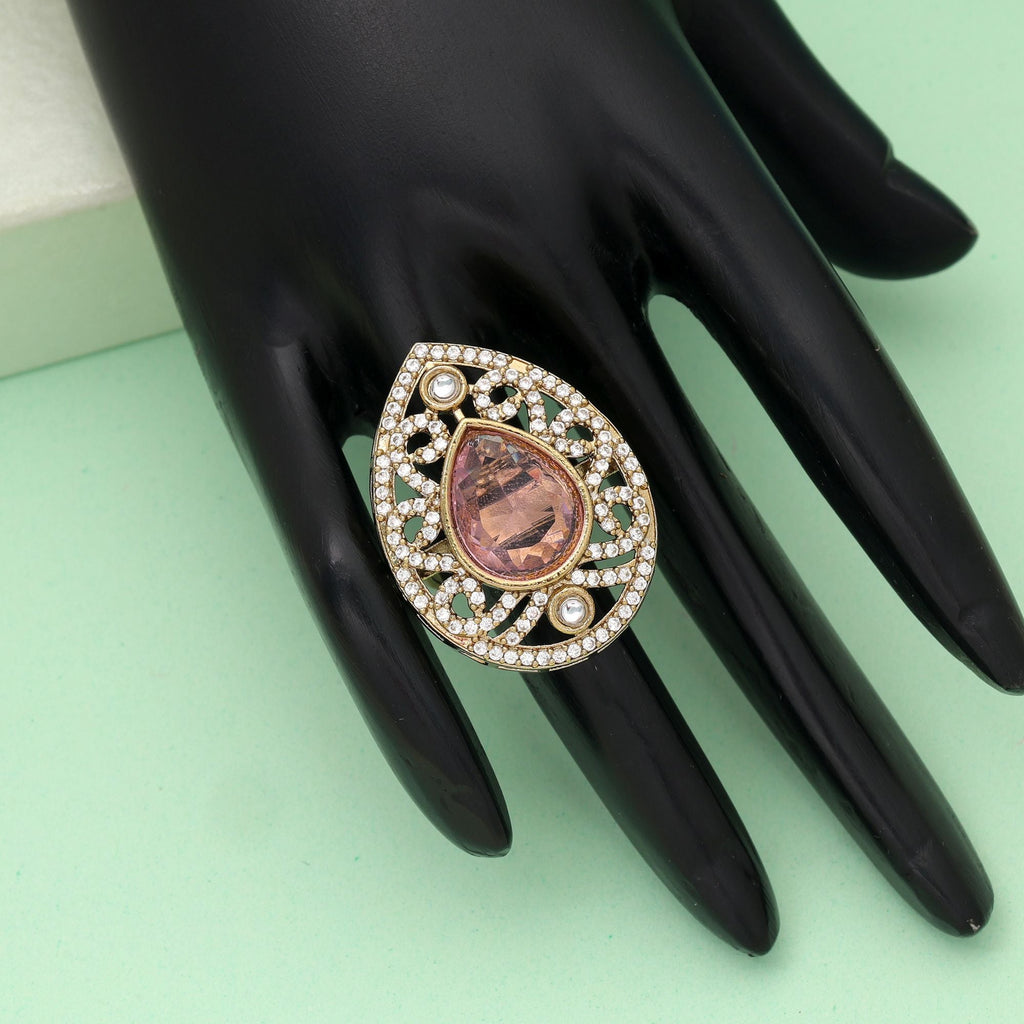 Light Pink Color American Diamond Ring Soft Elegant Daily Wear Jewelry Design