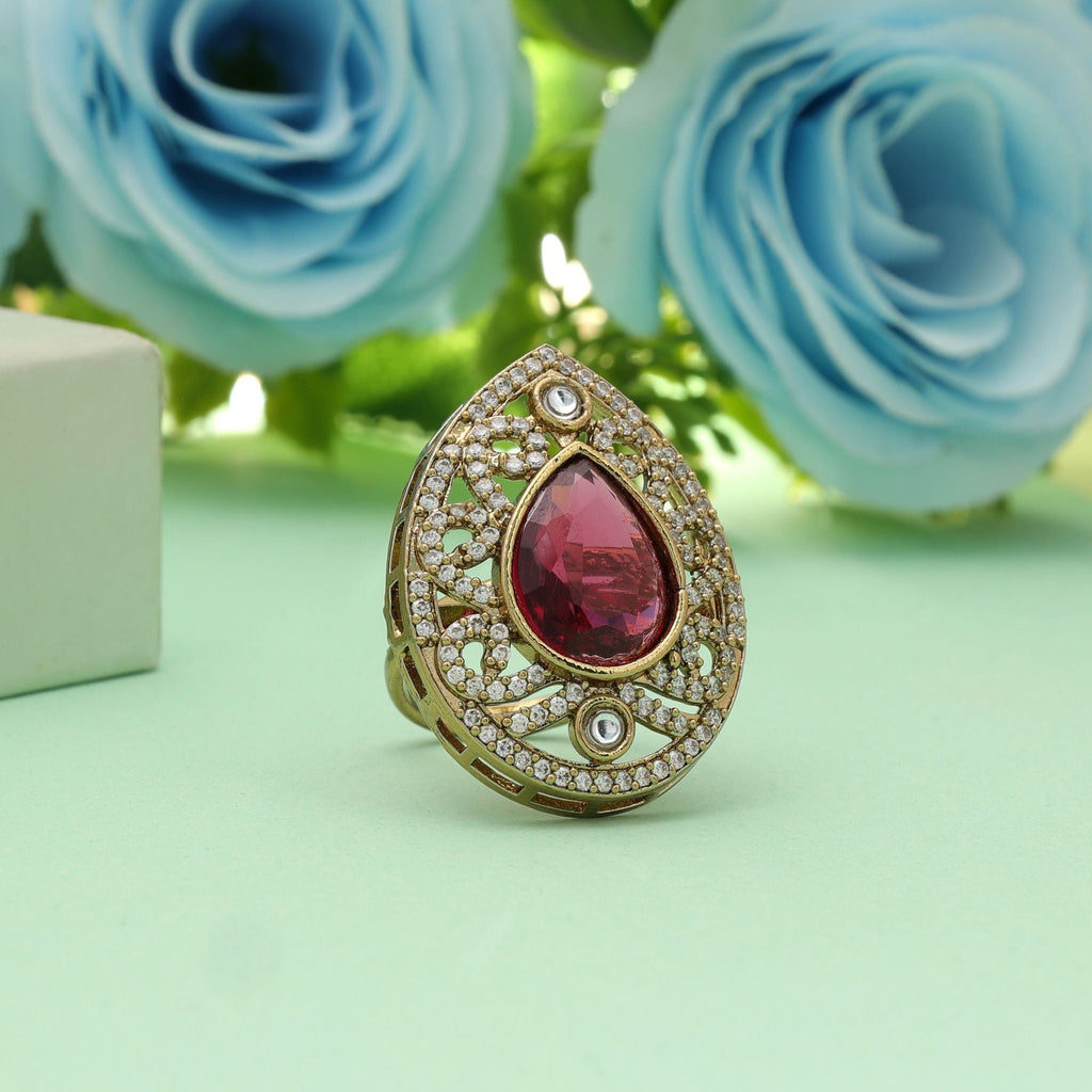 Magenta Color American Diamond Ring Bold Designer Party Wear Jewelry Collection