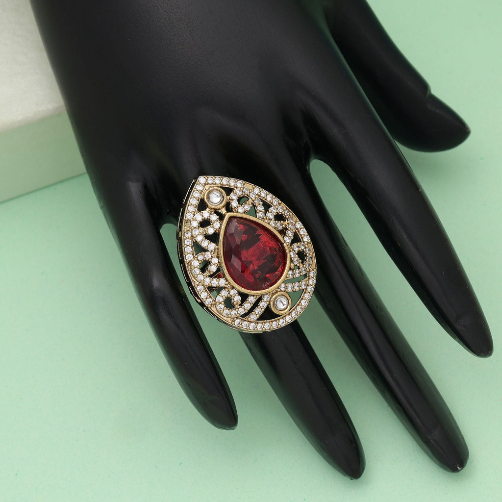 Magenta Color American Diamond Ring Bold Designer Party Wear Jewelry Collection