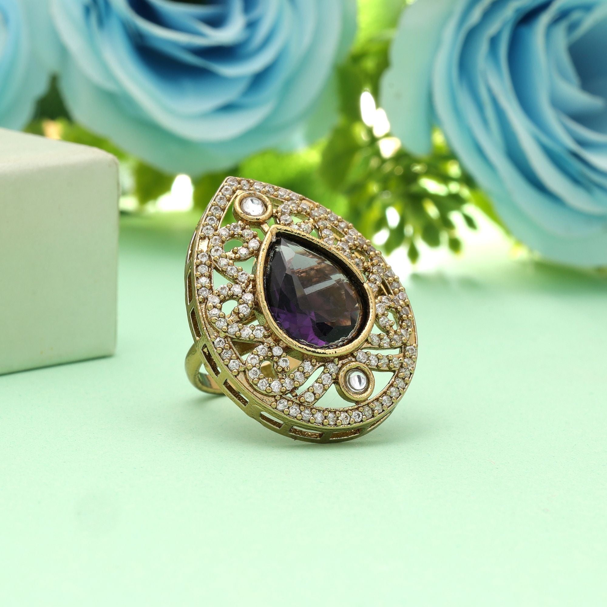 Purple Color American Diamond Ring Elegant Stylish Modern Jewelry Collection Design