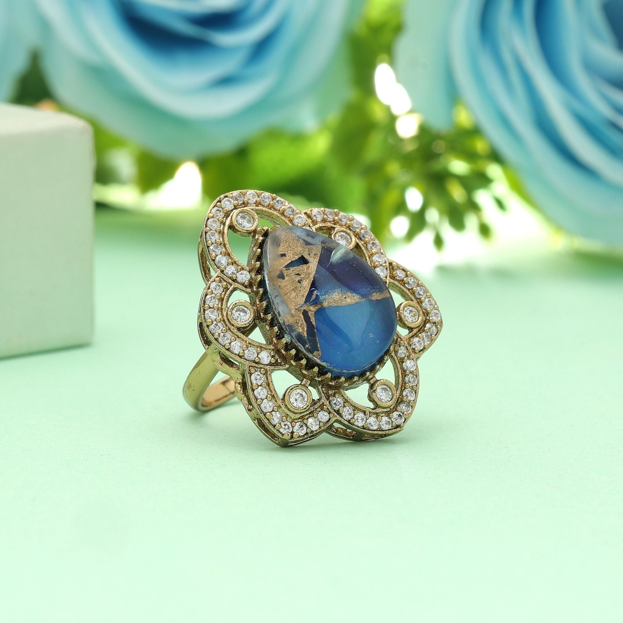 Firozi Color American Diamond Ring Trendy Stylish Ethnic Jewelry Collection Design