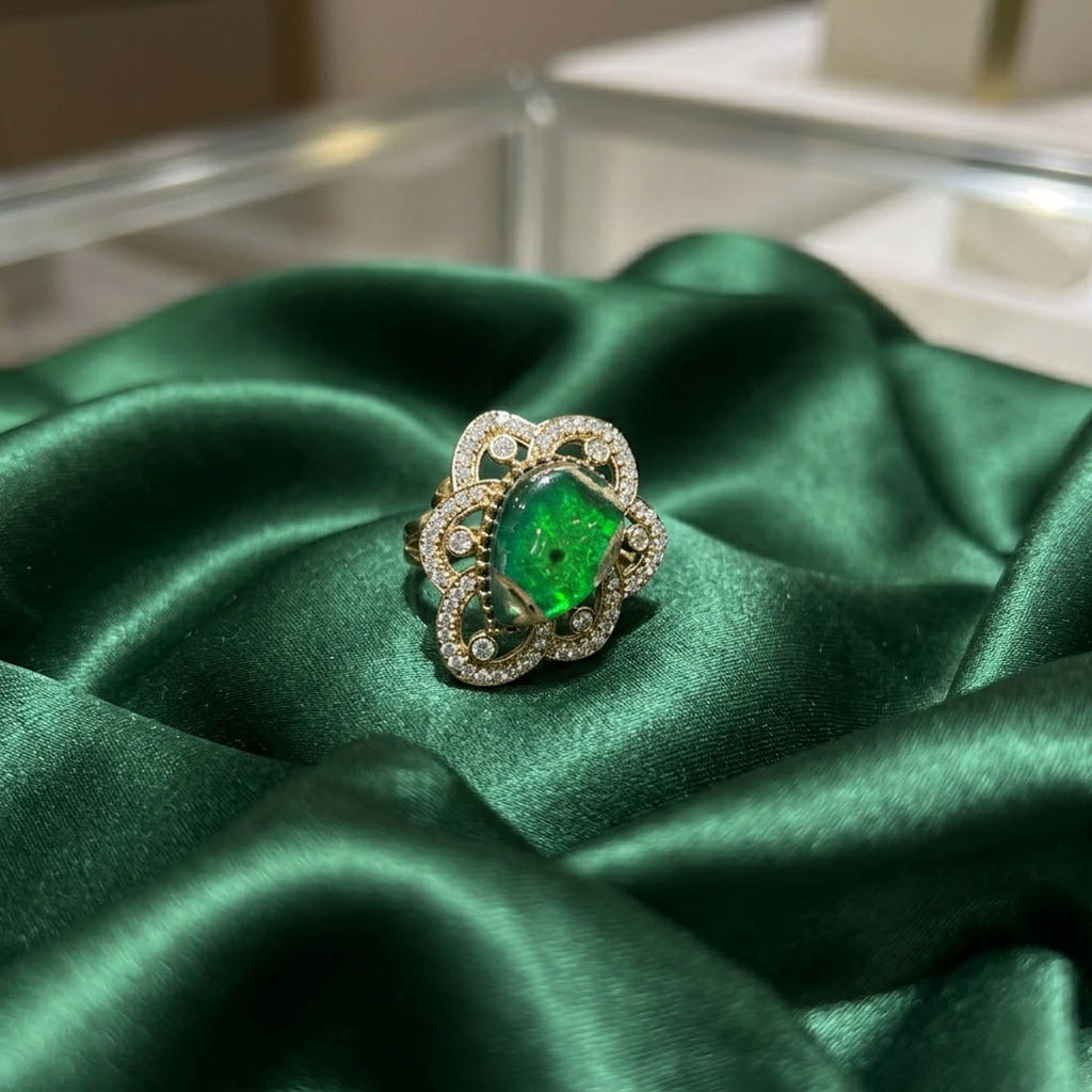 Green Color American Diamond Ring Minimal Classic Daily Wear Jewelry Design