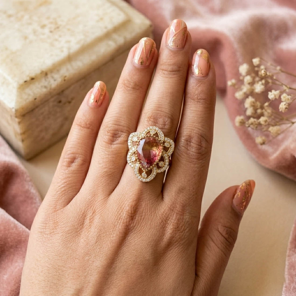 Multi Color American Diamond Ring Stylish Festive Statement Jewelry Collection Design