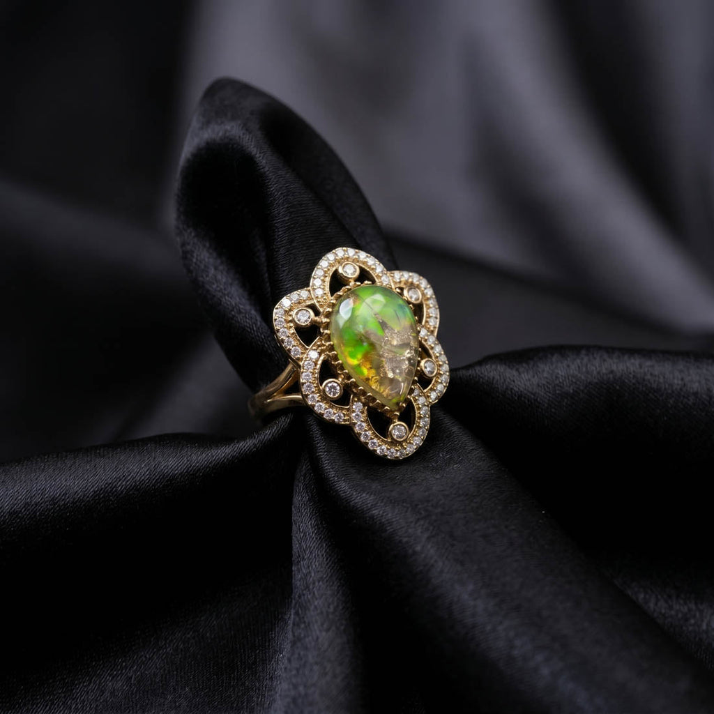 Pista Green Color American Diamond Ring Elegant Fresh Designer Jewelry Collection
