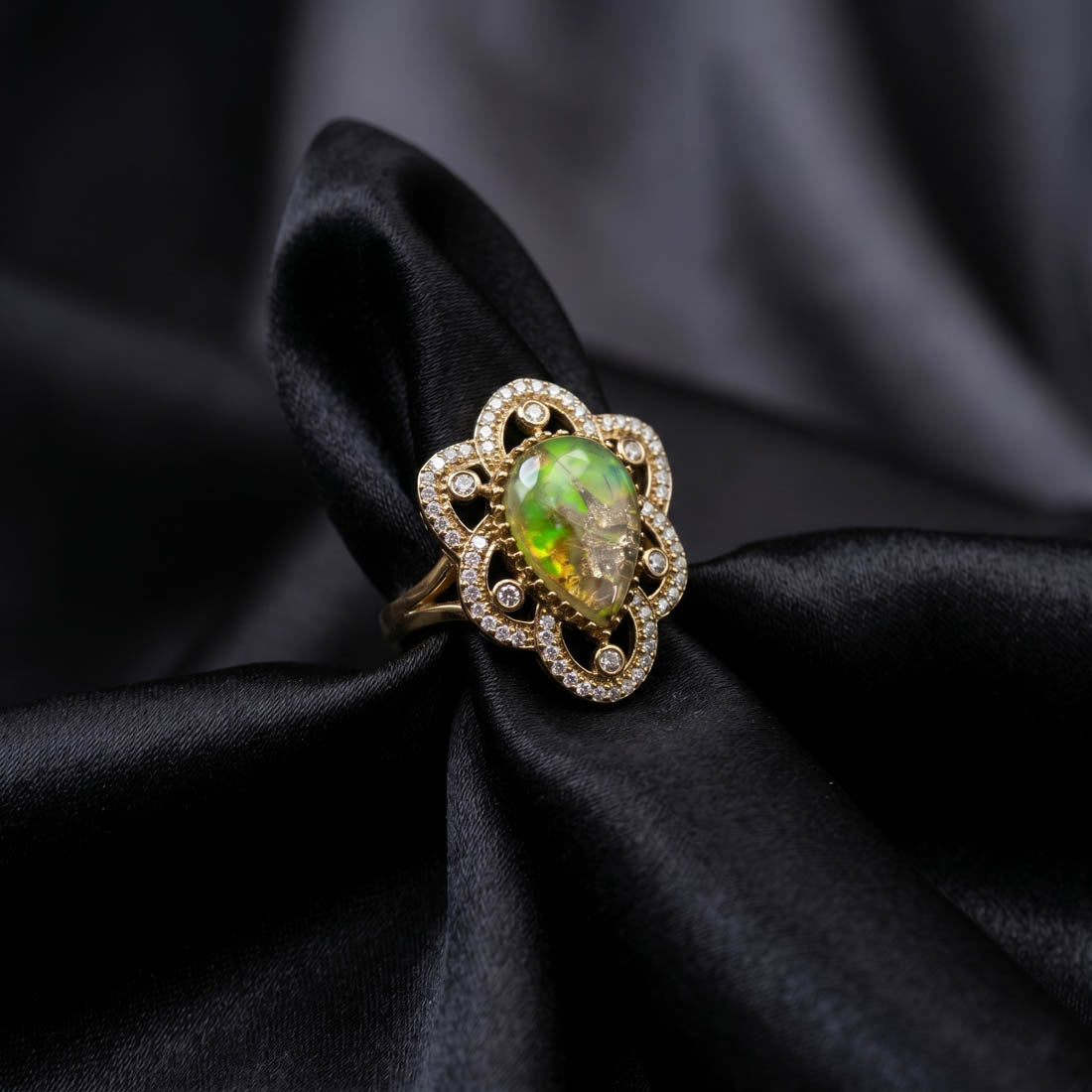 Pista Green Color American Diamond Ring Elegant Fresh Designer Jewelry Collection